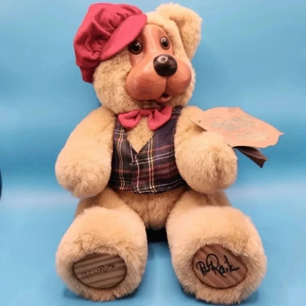 Vintage Robert Raikes Teddy Bear Papa With Tags Autographed Signed Wood Face